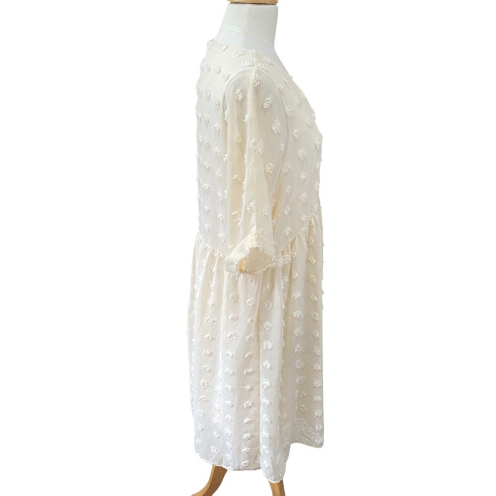 Ecowish Babydoll Swiss Dot Mini Dress Ivory Euro Summer Cottagecore Boho-L - Picture 9 of 16